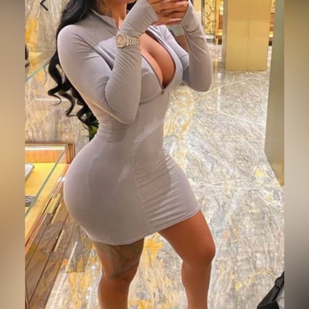 Grey Quarter Zip Long Sleeve Dress